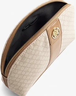 Beige Stripe Monogram Makeup Pouch