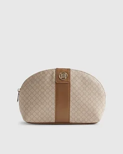 Beige Stripe Monogram Makeup Pouch