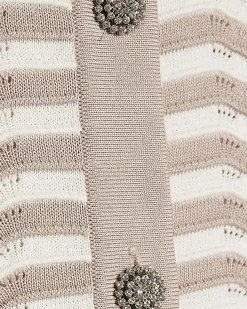 Beige Striped Knit Collared Tank Top