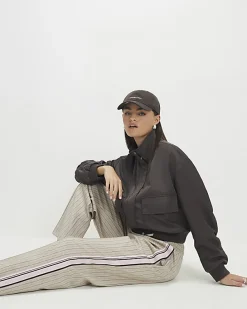 Beige Striped Tailored Wide Leg Joggers