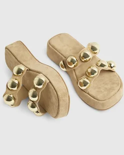 Beige Studded Flatform Sandals