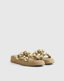 Beige Studded Flatform Sandals