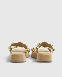 Beige Studded Flatform Sandals