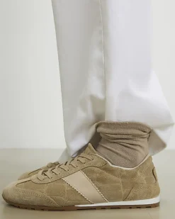 Beige Suede Elastic Back Trainers