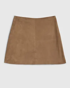 Beige Suede Seam Detail Mini Skirt