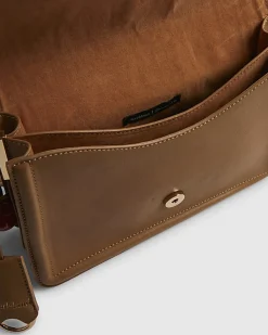 Beige Tab Front Cherry Charm Shoulder Bag