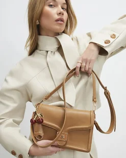 Beige Tab Front Cherry Charm Shoulder Bag