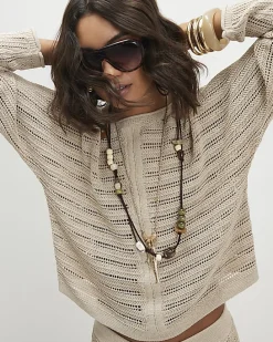 Beige Tape Yarn Knitted Jumper