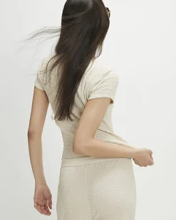 Beige Textured Fitted T-Shirt