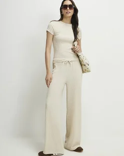 Beige Textured Fitted T-Shirt