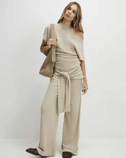 Beige Tie Waist Trousers