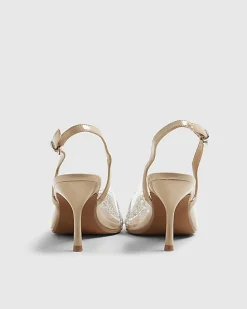 Beige Wide Fit Perspex Pointed Court Heels