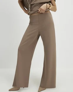Beige Wide Leg Trousers