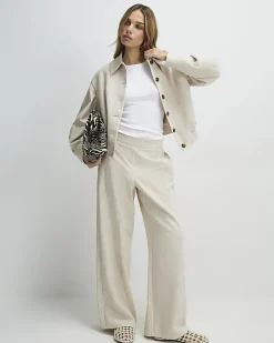 Beige Wide Leg Trousers