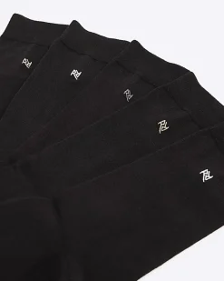 Black 5 Pack Metallic Embroidered RI Socks