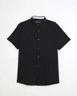 Black Textured Muscle Fit Short Sleeve Shirt