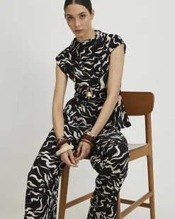 Black Abstract Wide Leg Trousers