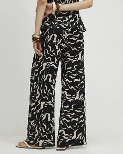 Black Abstract Wide Leg Trousers