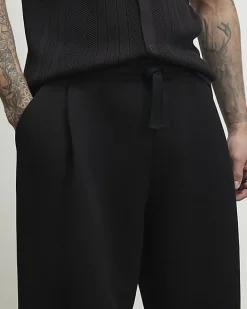 Black Barrel Fit Pleated Joggers
