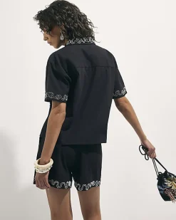 Black Beaded Floral Shirt