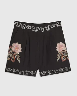 Black Beaded Floral Shorts