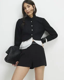 Black Belted Pintuck Shorts