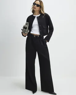 Black Belted Wide Leg Trousers