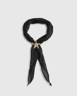 Black Black Broderie Starfish Scarf