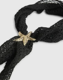 Black Black Broderie Starfish Scarf