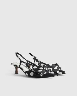 Black Bow Polka Dot Slingback Court Heels