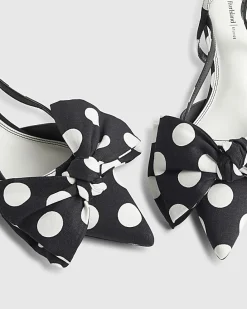 Black Bow Polka Dot Slingback Court Heels