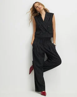 Black Boxy Fit Pinstripe Waistcoat