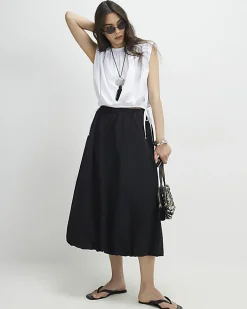 Black Bubble Hem Midi Skirt