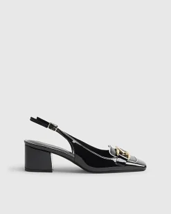 Black Buckle Loafer Court Slingback Heels