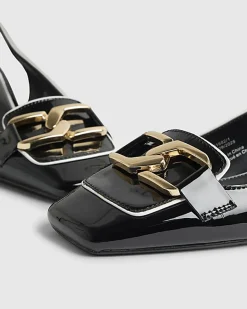 Black Buckle Loafer Court Slingback Heels