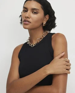 Black Built In Bra Vest Top
