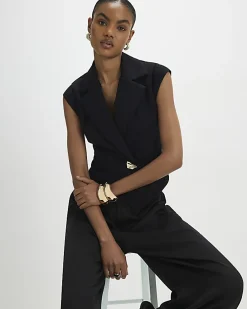 Black Cap Sleeve Twill Waistcoat