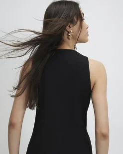 Black Collarless Asymmetric Waistcoat