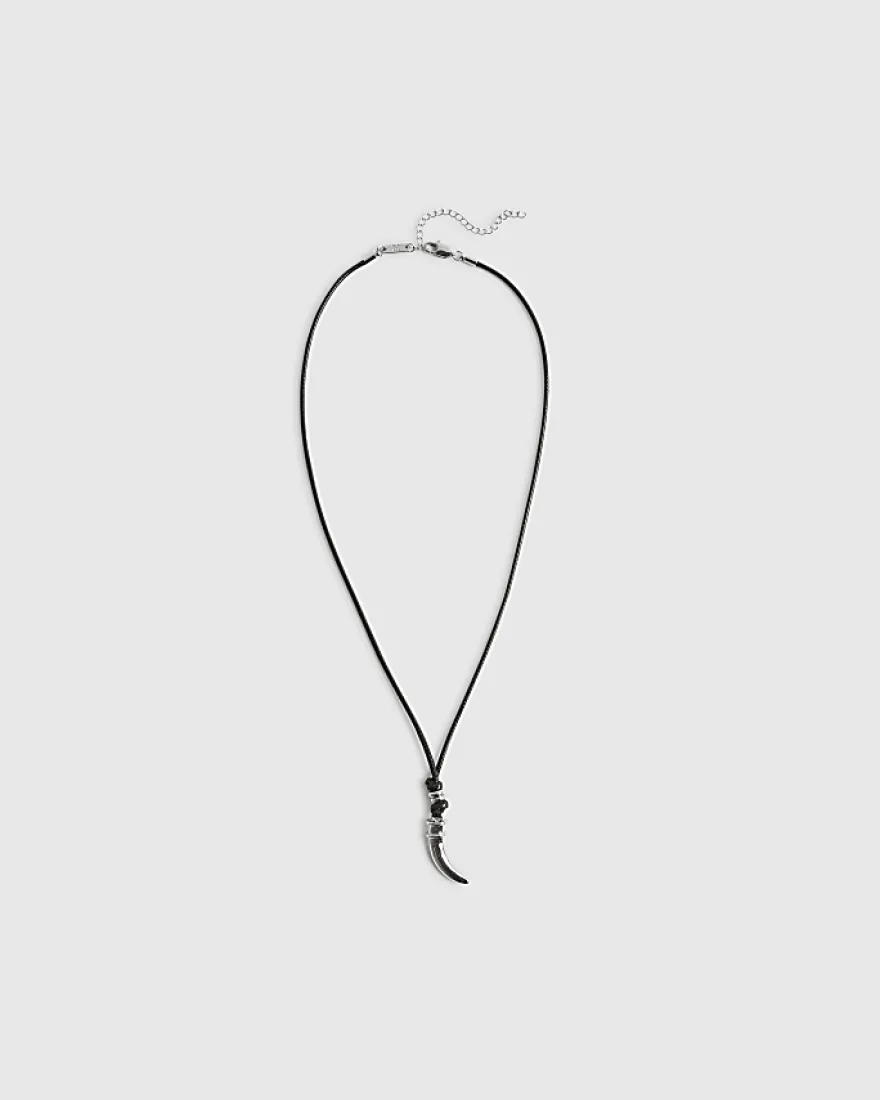 Black Corduroy Tusk Necklace