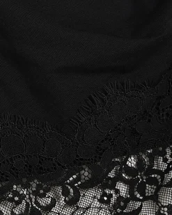 Black Cotton Short Sleeve Lace Aysmmetric Top