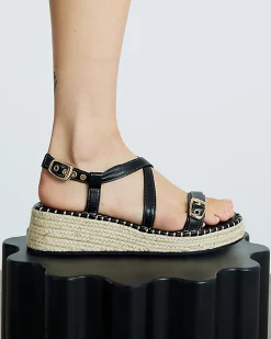 Black Cross Strap Sling Back Wedge Sandals