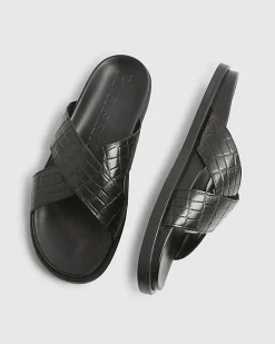 Black Crossover Leather Sandals