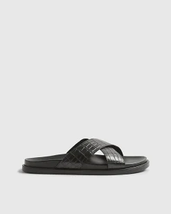 Black Crossover Leather Sandals