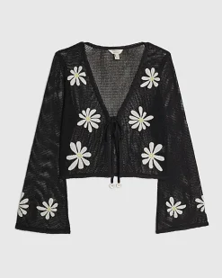 Black Daisy Crochet Cardigan