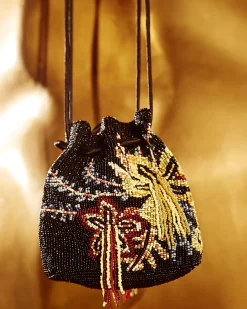 Black Drawstring Beaded Bag