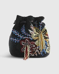 Black Drawstring Beaded Bag