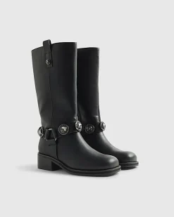 Black Embellished Harness Boots