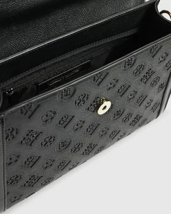 Black Embossed Charm Tote Bag