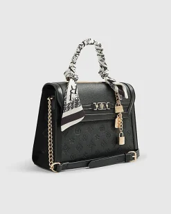 Black Embossed Charm Tote Bag