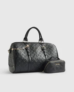 Black Embossed Monogram Barrel Bag Bundle